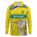 World Cricket Custom South Africa Long Sleeve Polo Shirt Protea Flower Come On Proteas!