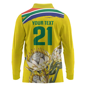 World Cricket Custom South Africa Long Sleeve Polo Shirt Protea Flower Come On Proteas!