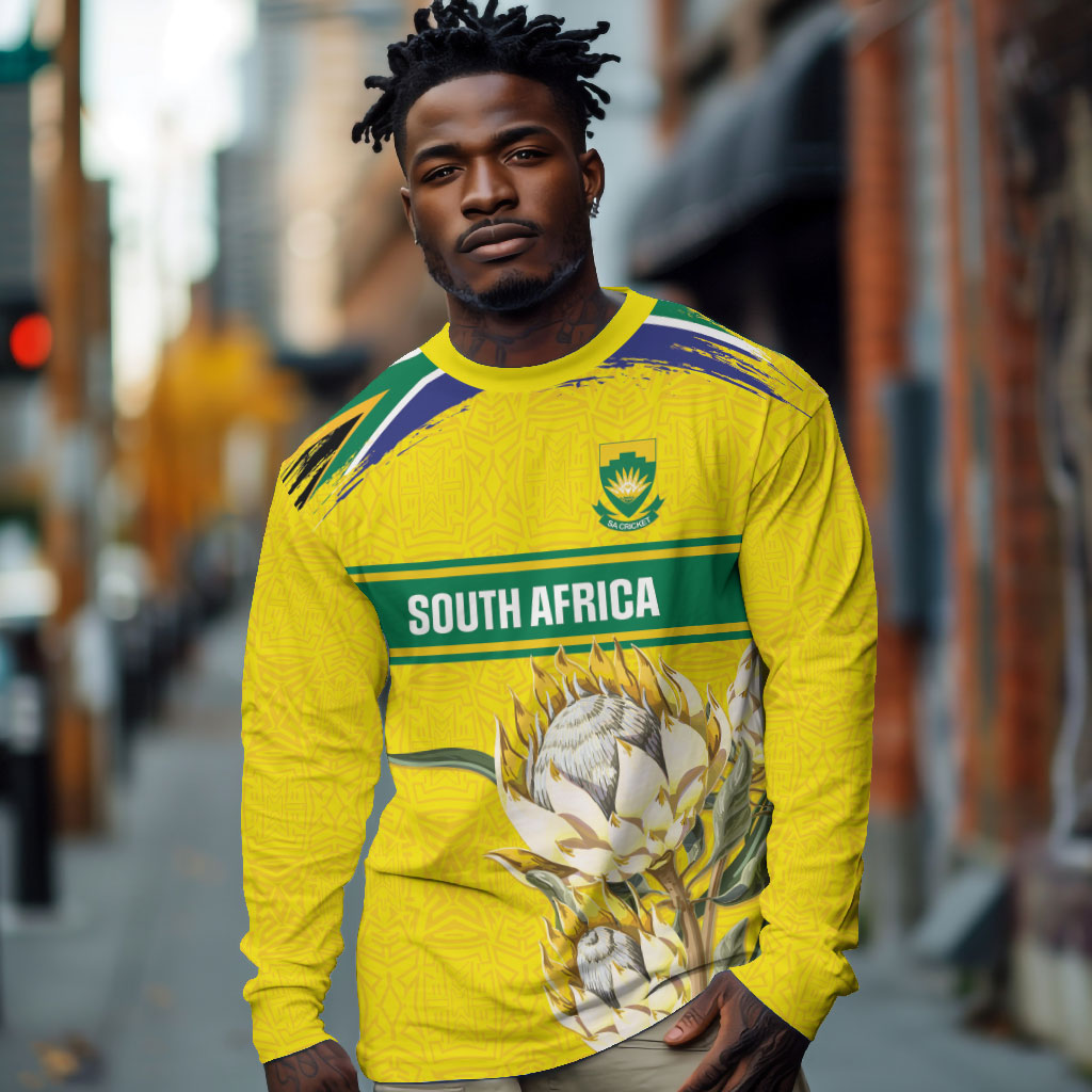 World Cricket Custom South Africa Long Sleeve Shirt Protea Flower Come On Proteas!