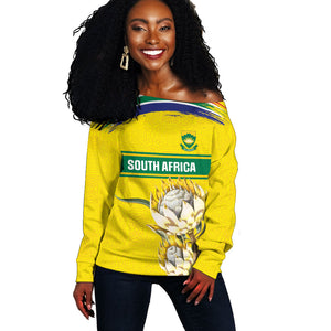 World Cricket Custom South Africa Off Shoulder Sweater Protea Flower Come On Proteas!