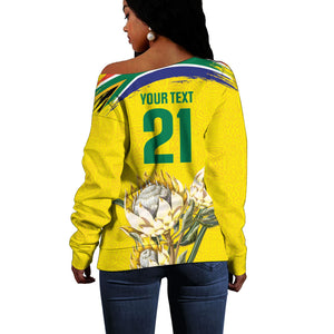 World Cricket Custom South Africa Off Shoulder Sweater Protea Flower Come On Proteas!