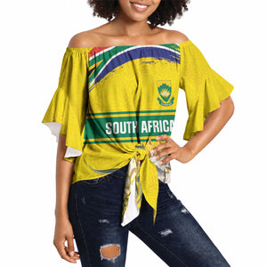 World Cricket Custom South Africa Off Shoulder Wrap Waist Top Protea Flower Come On Proteas!