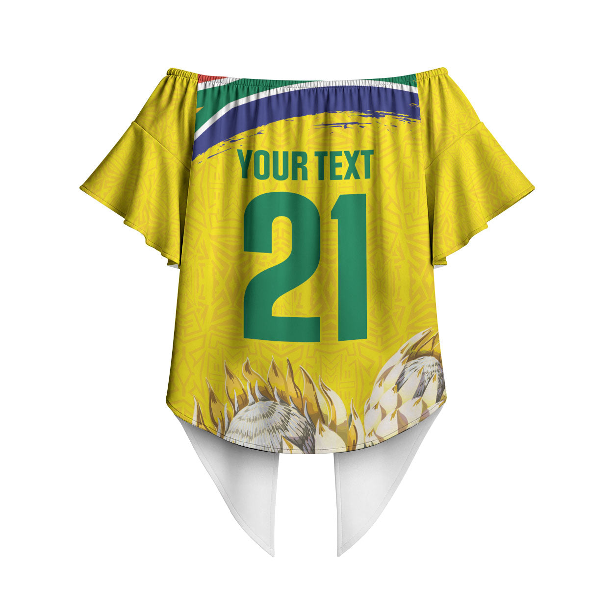 World Cricket Custom South Africa Off Shoulder Wrap Waist Top Protea Flower Come On Proteas!