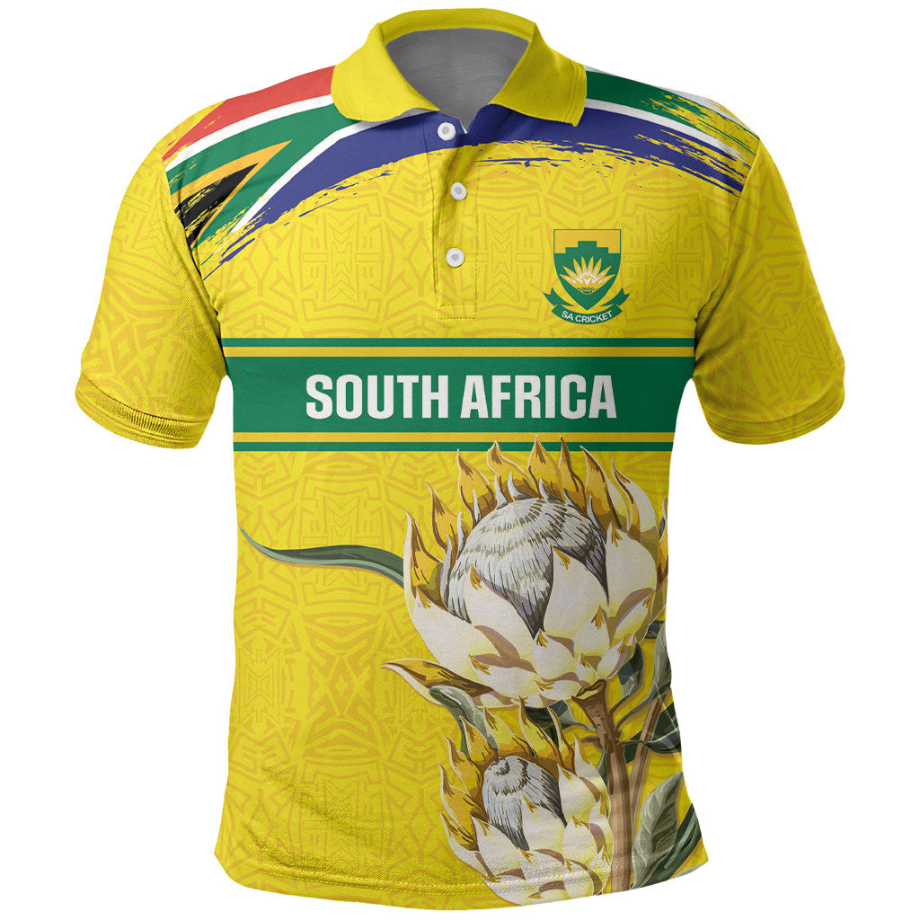 World Cricket Custom South Africa Polo Shirt Protea Flower Come On Proteas!