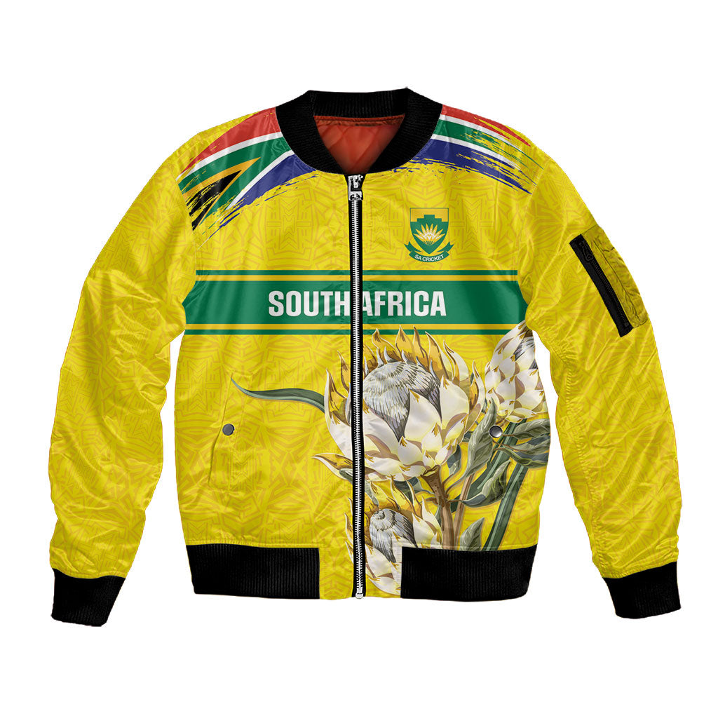 World Cricket Custom South Africa Sleeve Zip Bomber Jacket Protea Flower Come On Proteas!