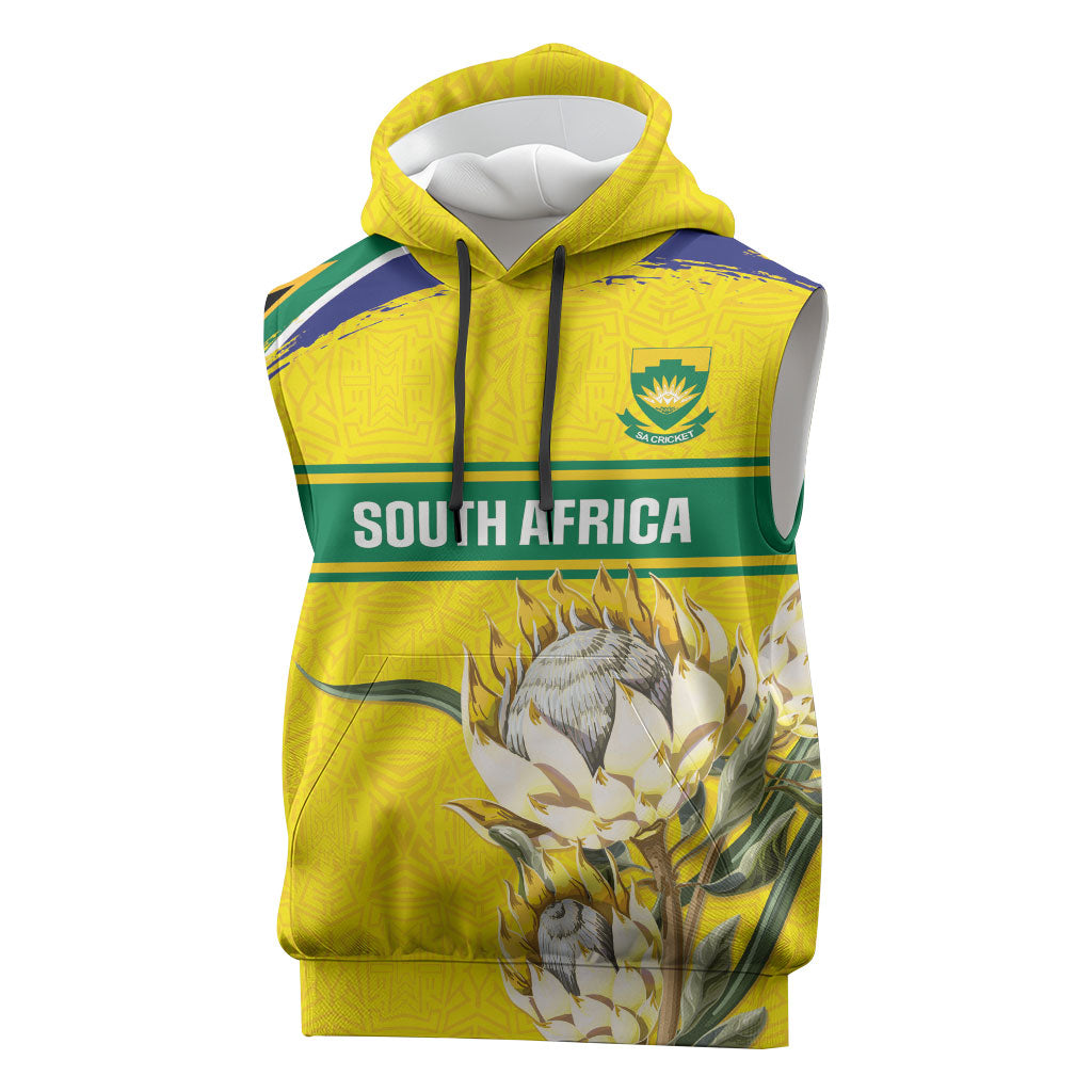 World Cricket Custom South Africa Sleeveless Hoodie Protea Flower Come On Proteas!