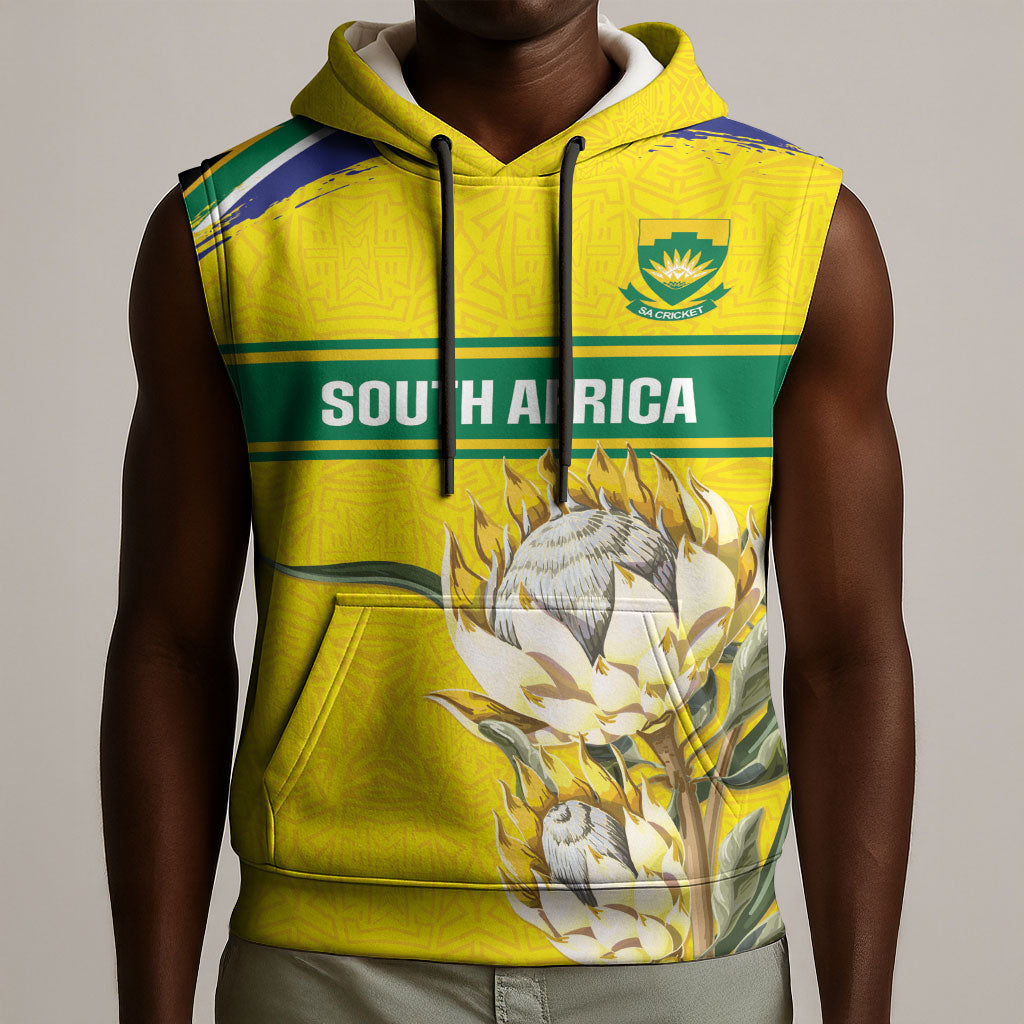 World Cricket Custom South Africa Sleeveless Hoodie Protea Flower Come On Proteas!