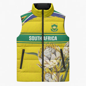 World Cricket Custom South Africa Sleeveless Puffer Jacket Protea Flower Come On Proteas!