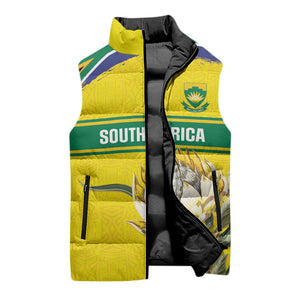 World Cricket Custom South Africa Sleeveless Puffer Jacket Protea Flower Come On Proteas!
