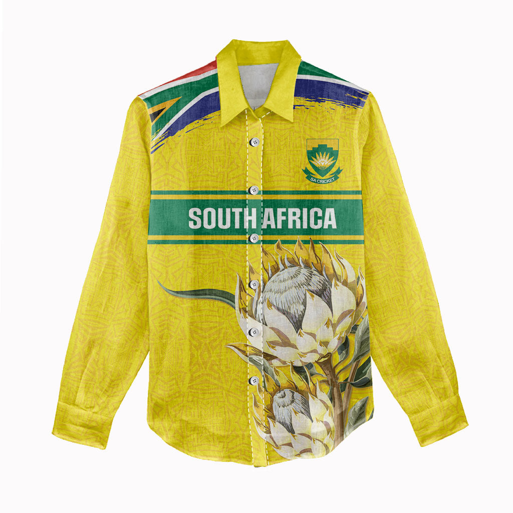 World Cricket Custom South Africa Women Casual Shirt Protea Flower Come On Proteas!