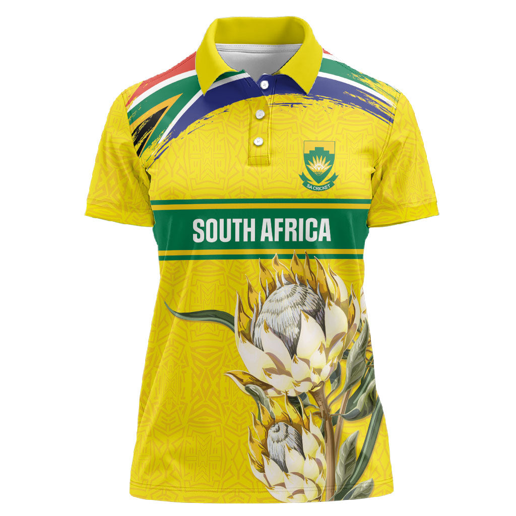 World Cricket Custom South Africa Women Polo Shirt Protea Flower Come On Proteas!