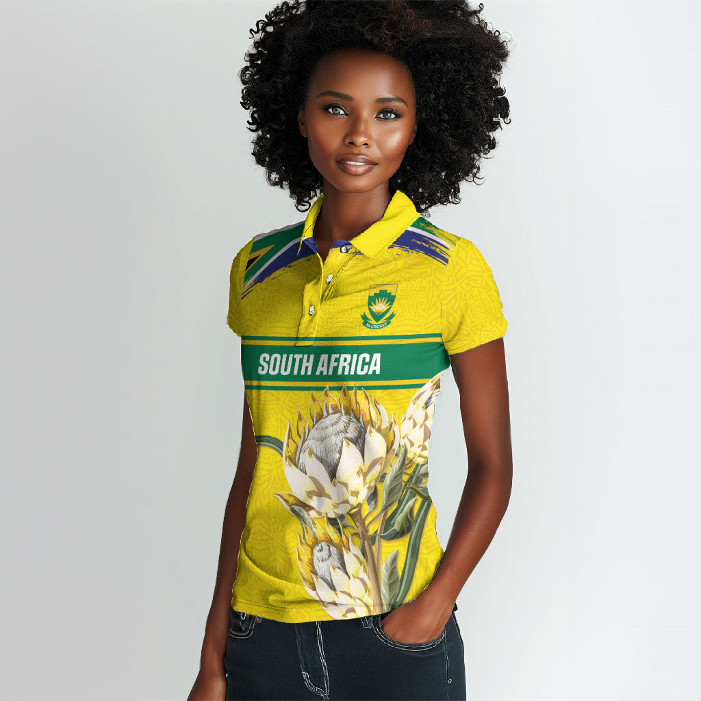 World Cricket Custom South Africa Women Polo Shirt Protea Flower Come On Proteas!