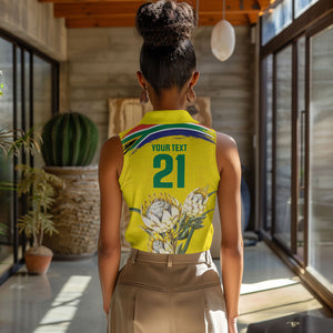 World Cricket Custom South Africa Women Sleeveless Polo Shirt Protea Flower Come On Proteas!