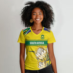 World Cricket Custom South Africa Women V-Neck T-Shirt Protea Flower Come On Proteas!