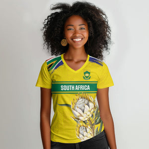 World Cricket Custom South Africa Women V-Neck T-Shirt Protea Flower Come On Proteas!