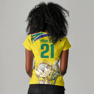 World Cricket Custom South Africa Women V-Neck T-Shirt Protea Flower Come On Proteas!