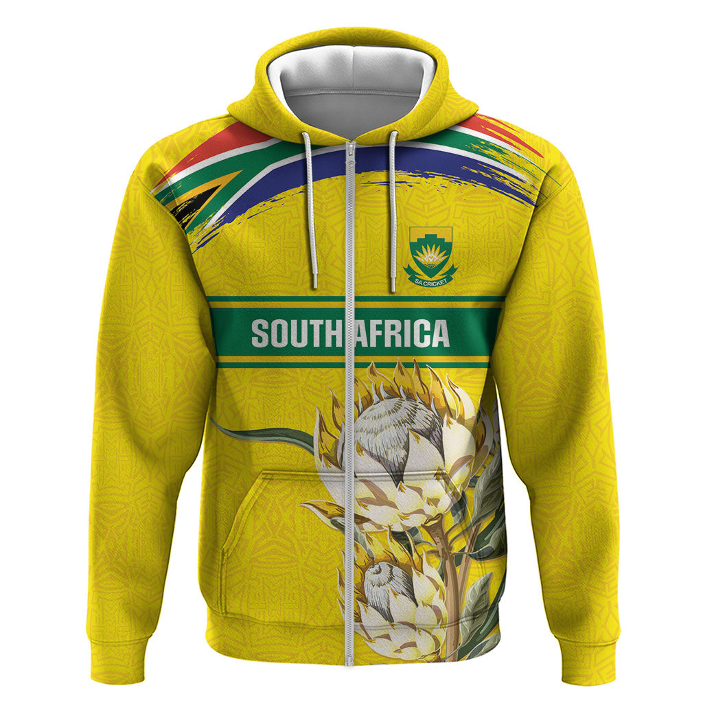 World Cricket Custom South Africa Zip Hoodie Protea Flower Come On Proteas!
