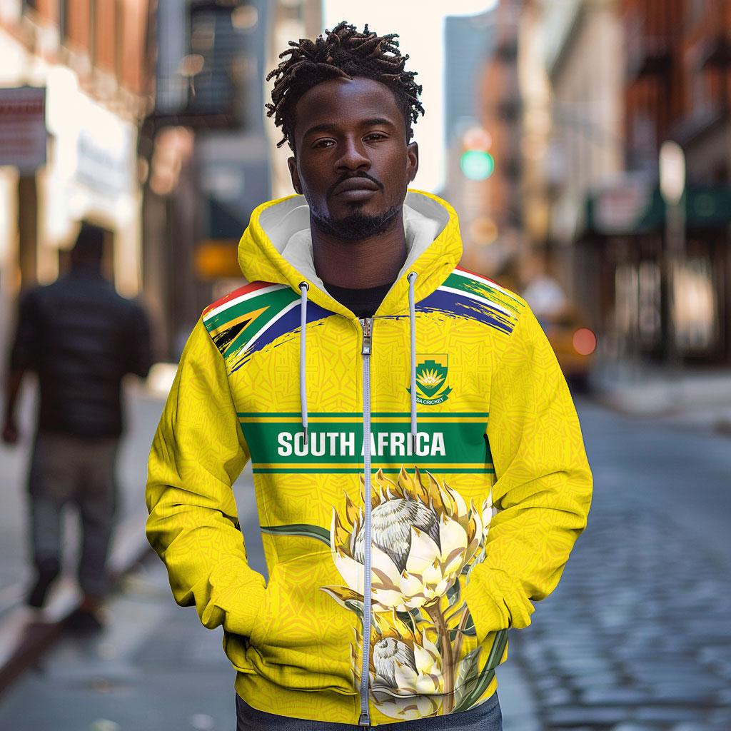 World Cricket Custom South Africa Zip Hoodie Protea Flower Come On Proteas!