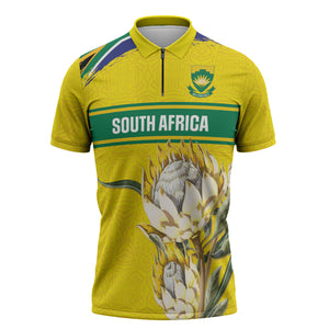 World Cricket Custom South Africa Zipper Polo Shirt Protea Flower Come On Proteas!