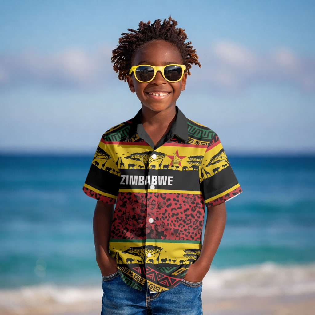World Cricket Custom Zimbabwe Kid Hawaiian Shirt Zimbabwe Bird Go Chevrons!