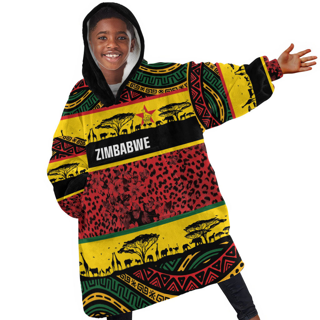 World Cricket Custom Zimbabwe Kid Wearable Blanket Hoodie Zimbabwe Bird Go Chevrons!