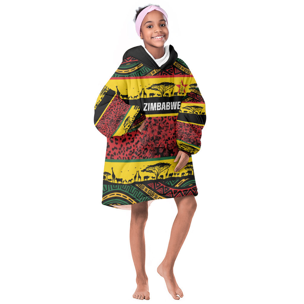 World Cricket Custom Zimbabwe Kid Wearable Blanket Hoodie Zimbabwe Bird Go Chevrons!