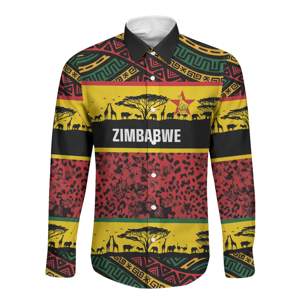 World Cricket Custom Zimbabwe Long Sleeve Button Shirt Zimbabwe Bird Go Chevrons!
