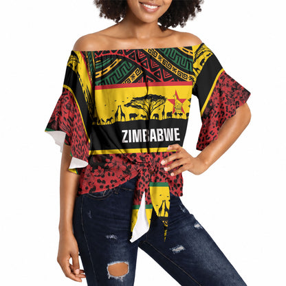 World Cricket Custom Zimbabwe Off Shoulder Wrap Waist Top Zimbabwe Bird Go Chevrons!