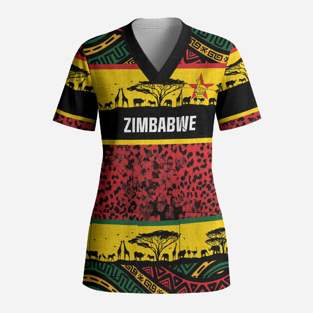 World Cricket Custom Zimbabwe Scrub Top Zimbabwe Bird Go Chevrons!