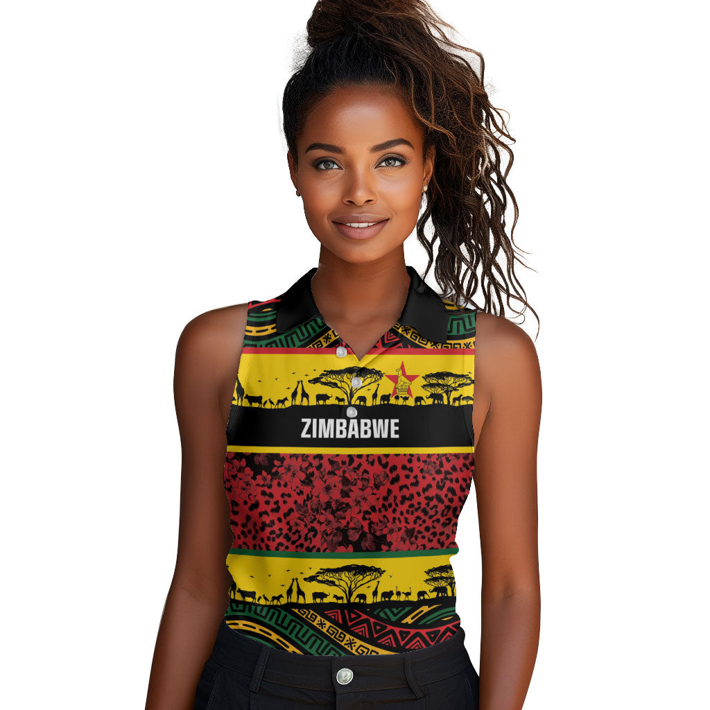 World Cricket Custom Zimbabwe Women Sleeveless Polo Shirt Zimbabwe Bird Go Chevrons!