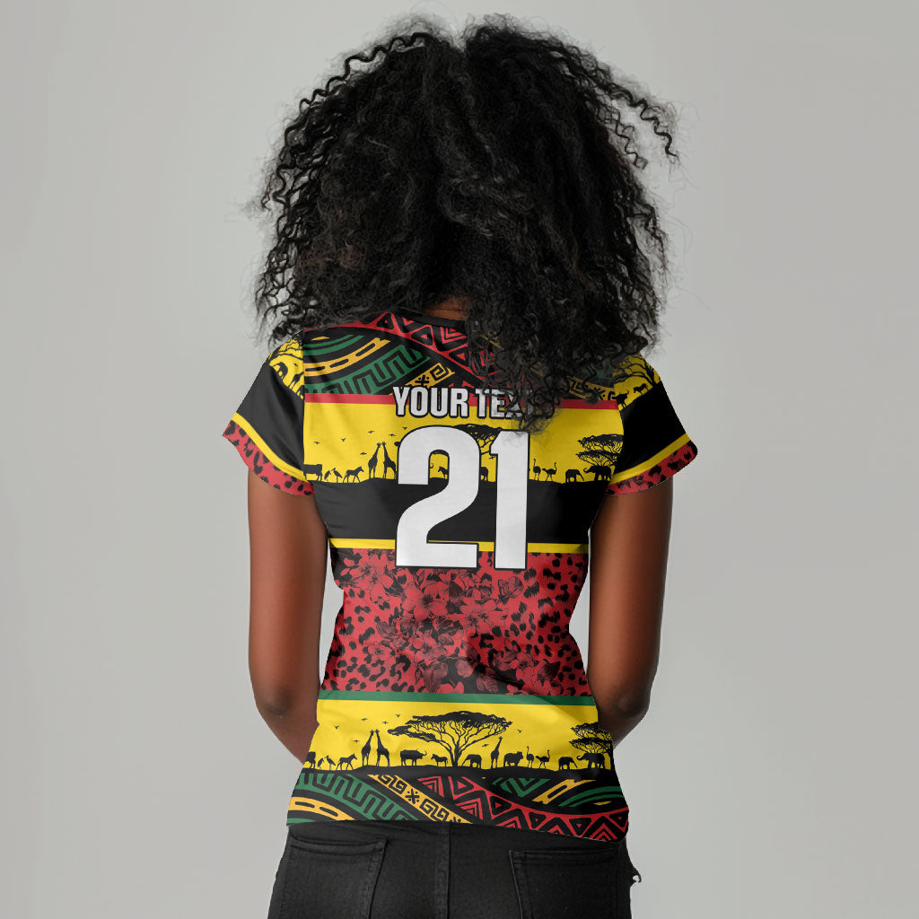 World Cricket Custom Zimbabwe Women V-Neck T-Shirt Zimbabwe Bird Go Chevrons!