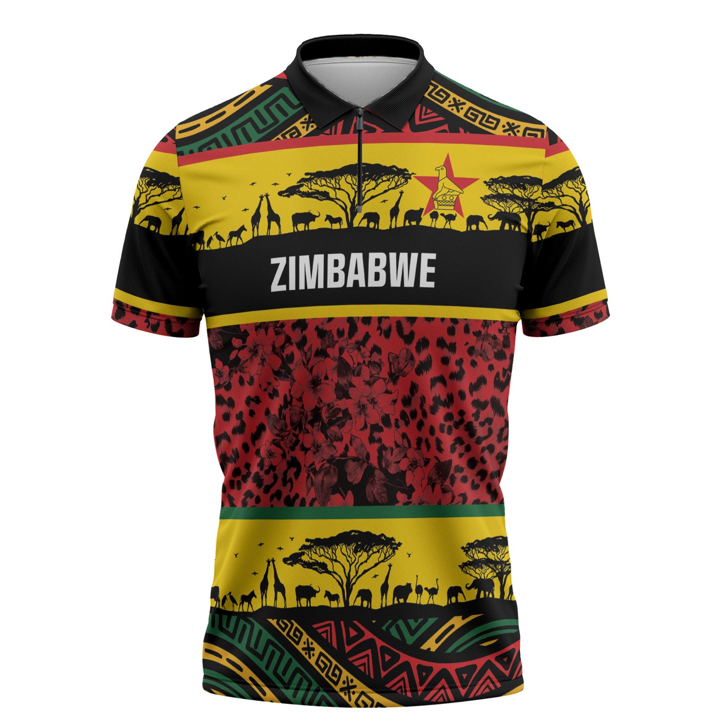 World Cricket Custom Zimbabwe Zipper Polo Shirt Zimbabwe Bird Go Chevrons!