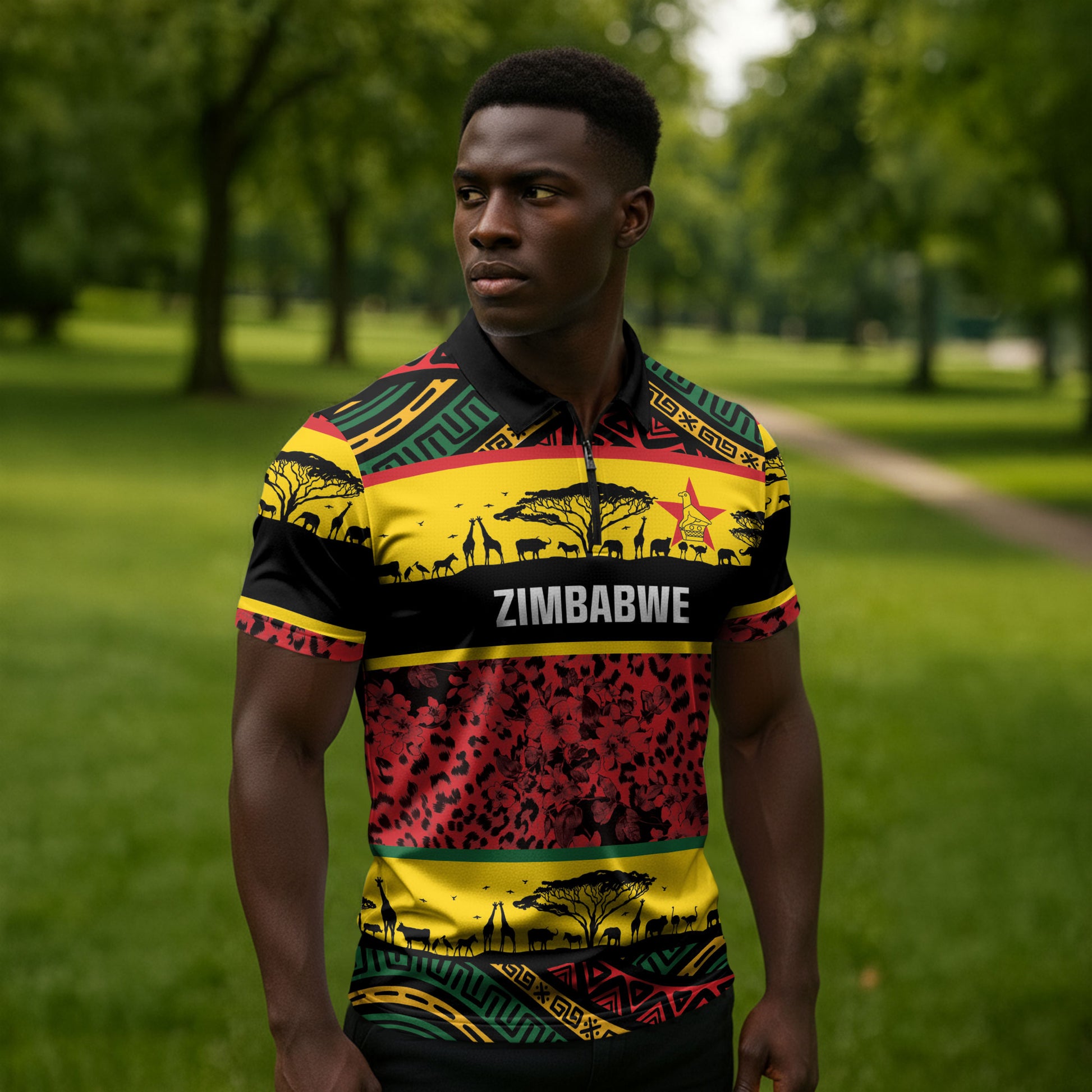 World Cricket Custom Zimbabwe Zipper Polo Shirt Zimbabwe Bird Go Chevrons!