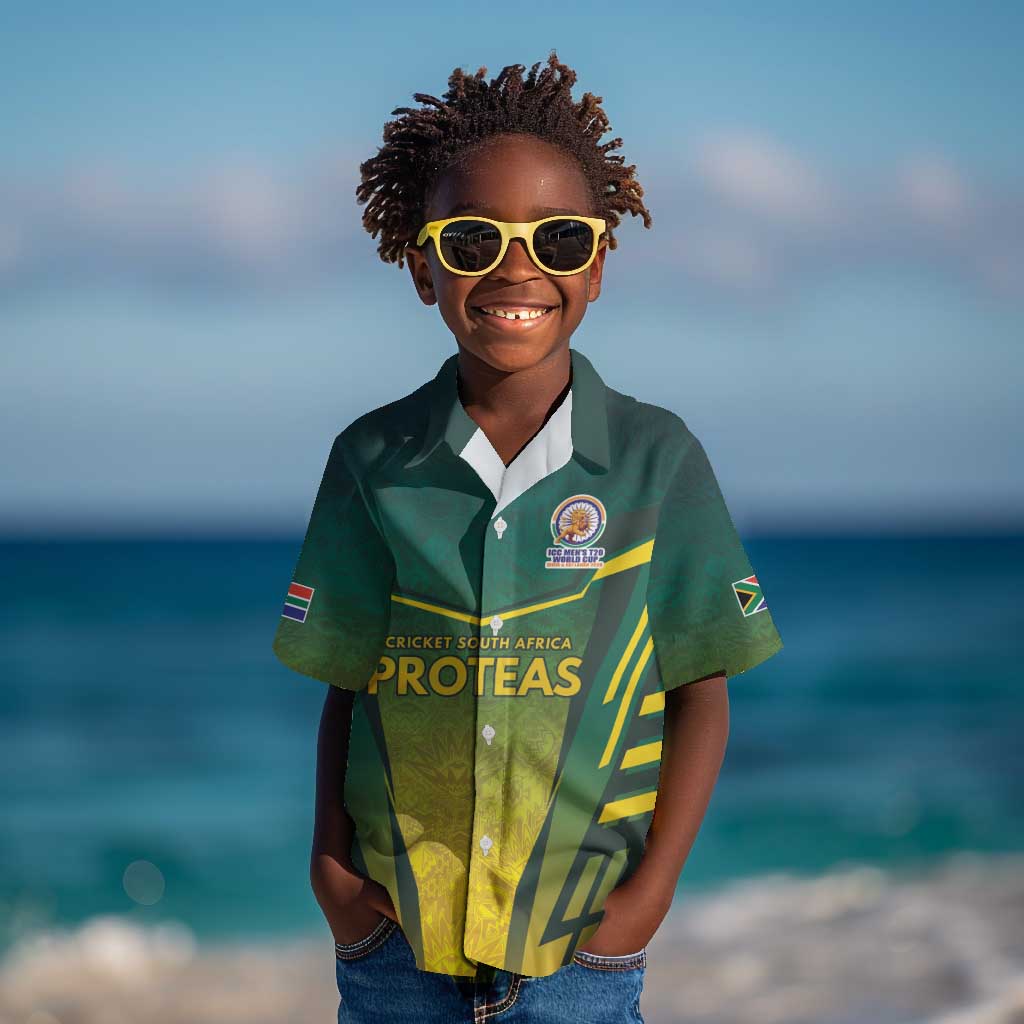 Custom South Africa Cricket Spirit 2026 Kid Hawaiian Shirt World T20 Edition - African Pride