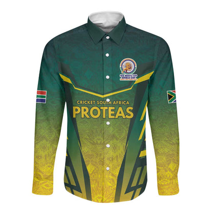 Custom South Africa Cricket Spirit 2026 Long Sleeve Button Shirt World T20 Edition - African Pride