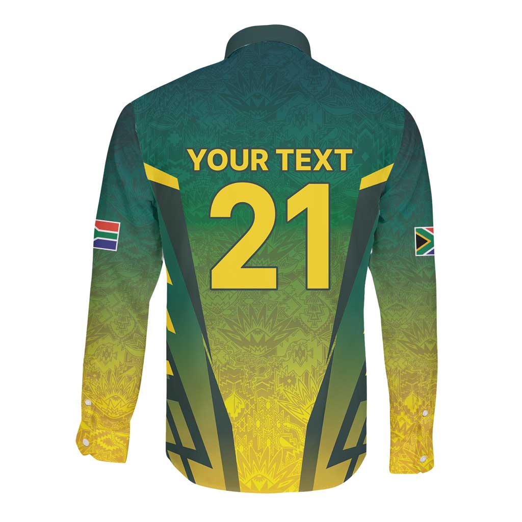 Custom South Africa Cricket Spirit 2026 Long Sleeve Button Shirt World T20 Edition - African Pride