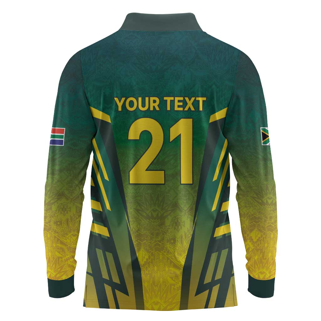 Custom South Africa Cricket Spirit 2026 Long Sleeve Polo Shirt World T20 Edition - African Pride