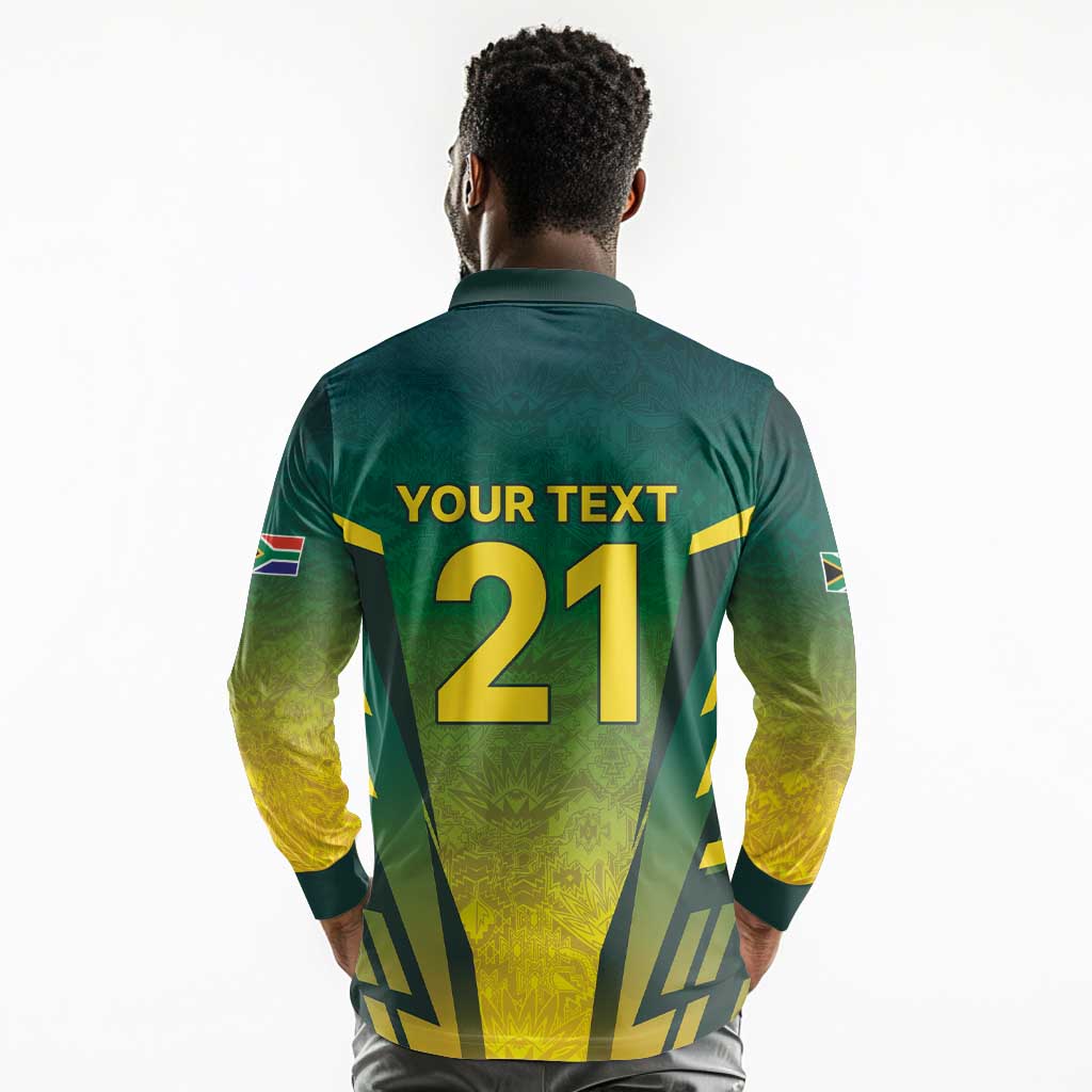 Custom South Africa Cricket Spirit 2026 Long Sleeve Polo Shirt World T20 Edition - African Pride