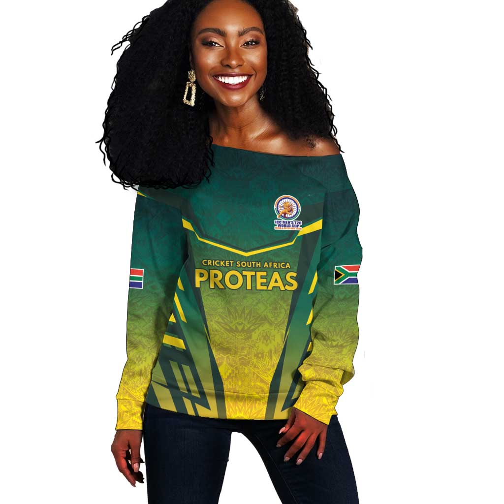 Custom South Africa Cricket Spirit 2026 Off Shoulder Sweater World T20 Edition - African Pride
