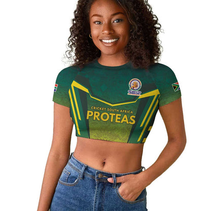 Custom South Africa Cricket Spirit 2026 Raglan Cropped T shirt World T20 Edition - African Pride