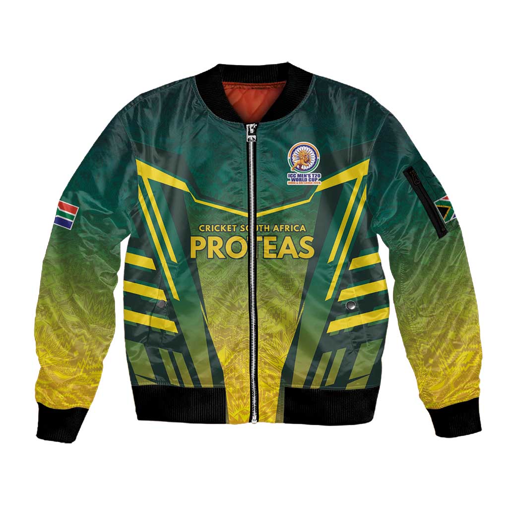 Custom South Africa Cricket Spirit 2026 Sleeve Zip Bomber Jacket World T20 Edition - African Pride