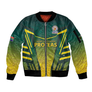 Custom South Africa Cricket Spirit 2026 Sleeve Zip Bomber Jacket World T20 Edition - African Pride