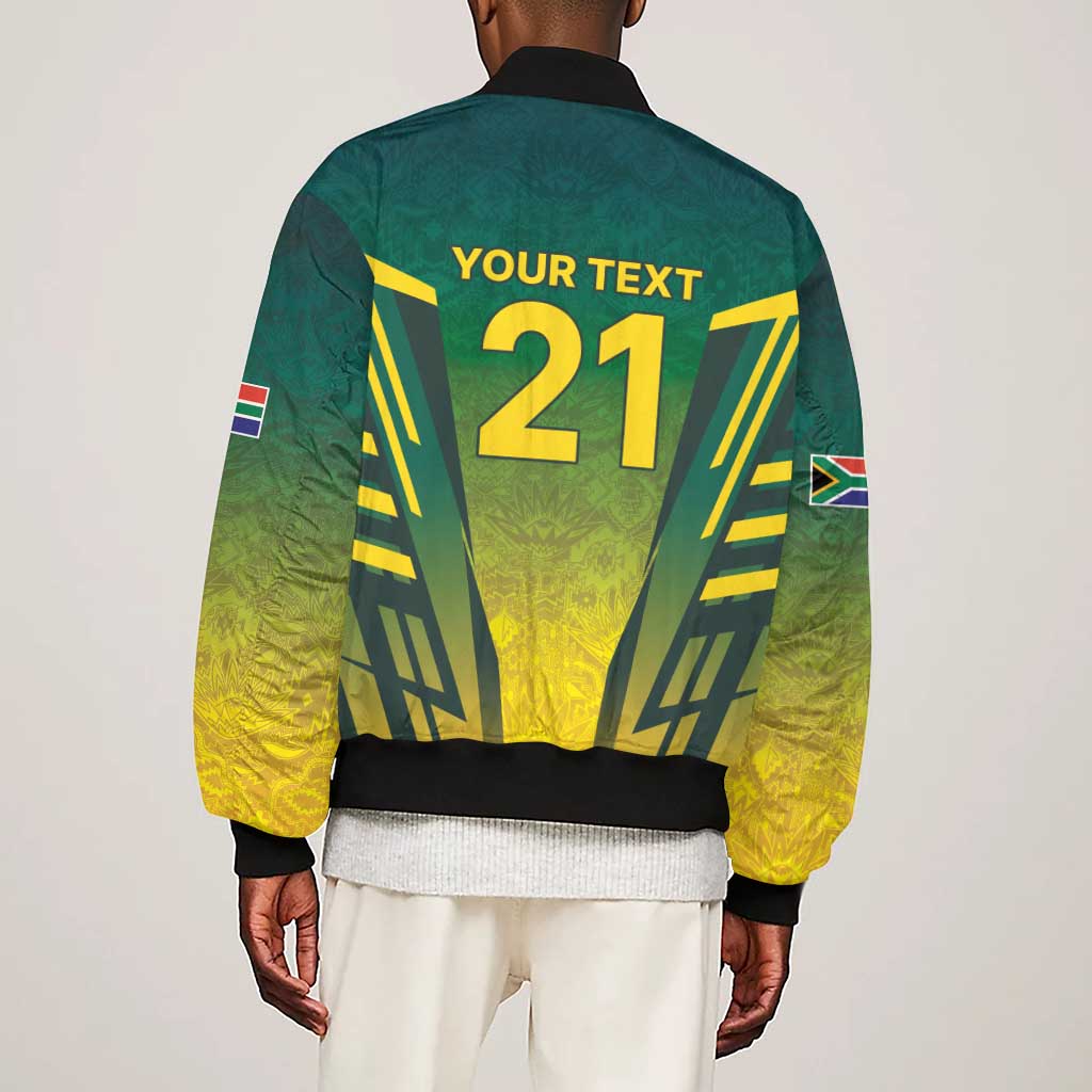 Custom South Africa Cricket Spirit 2026 Sleeve Zip Bomber Jacket World T20 Edition - African Pride