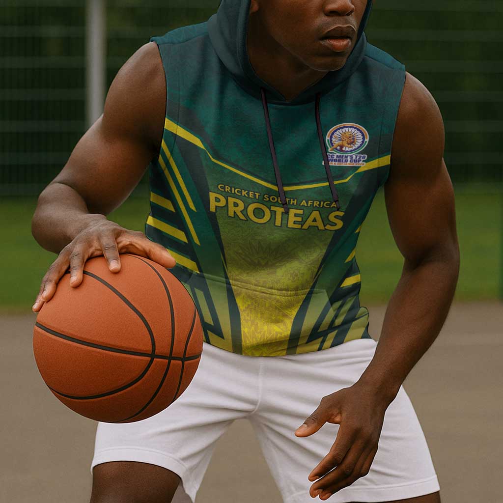 Custom South Africa Cricket Spirit 2026 Sleeveless Hoodie World T20 Edition - African Pride