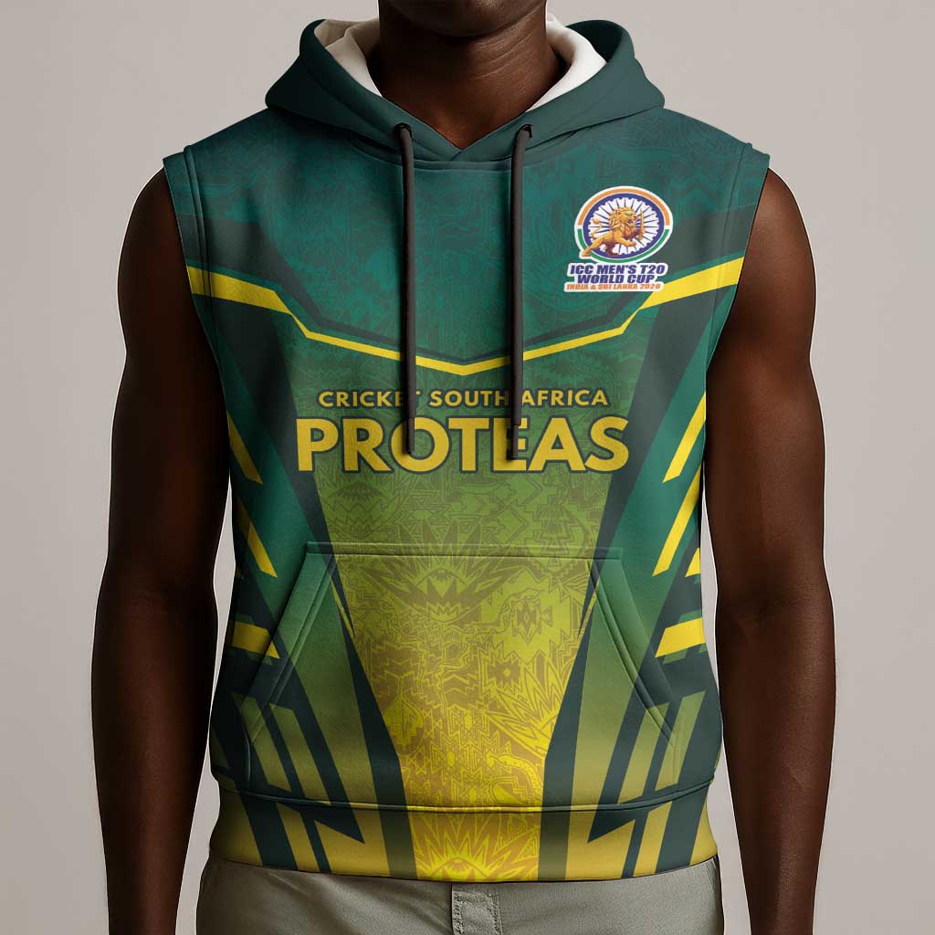 Custom South Africa Cricket Spirit 2026 Sleeveless Hoodie World T20 Edition - African Pride