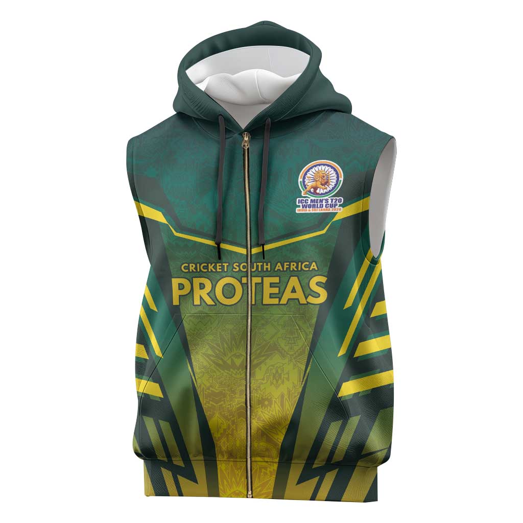 Custom South Africa Cricket Spirit 2026 Sleeveless Zip Hoodie World T20 Edition - African Pride