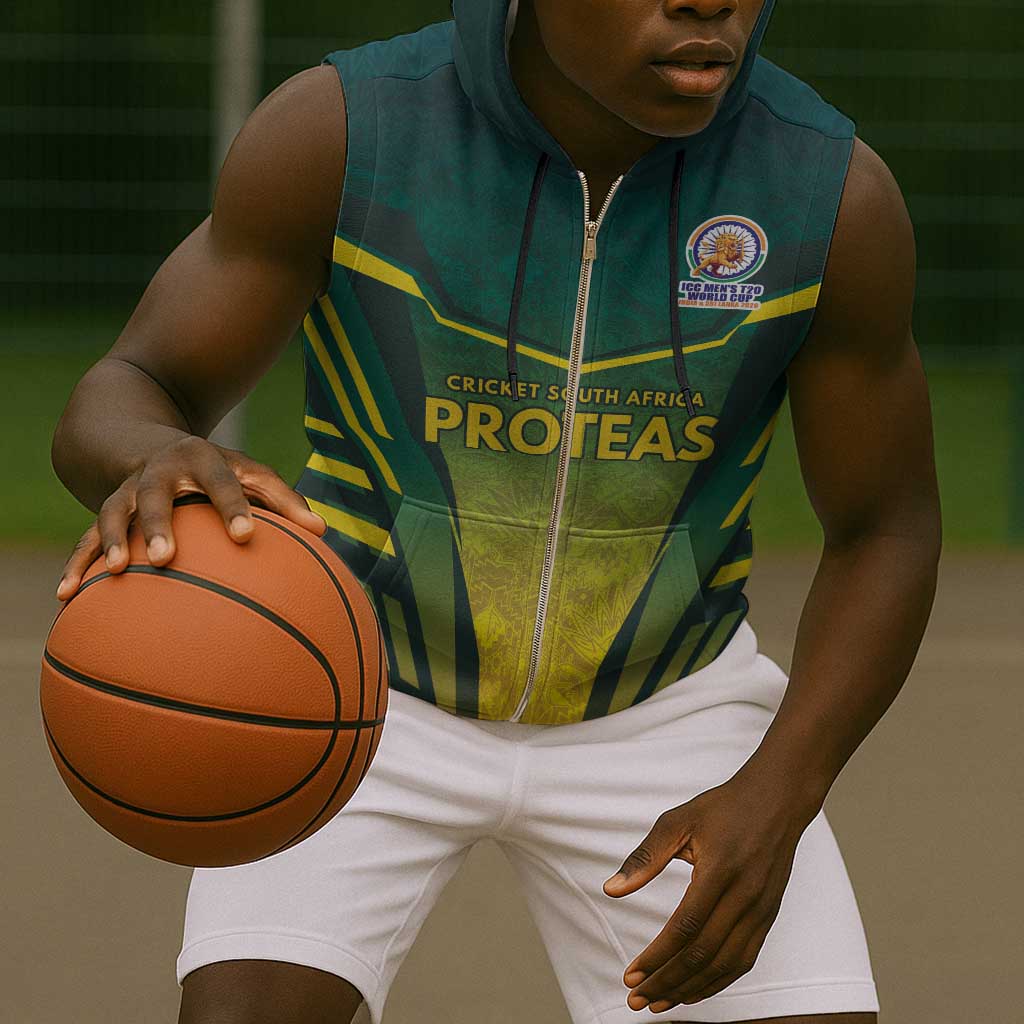 Custom South Africa Cricket Spirit 2026 Sleeveless Zip Hoodie World T20 Edition - African Pride