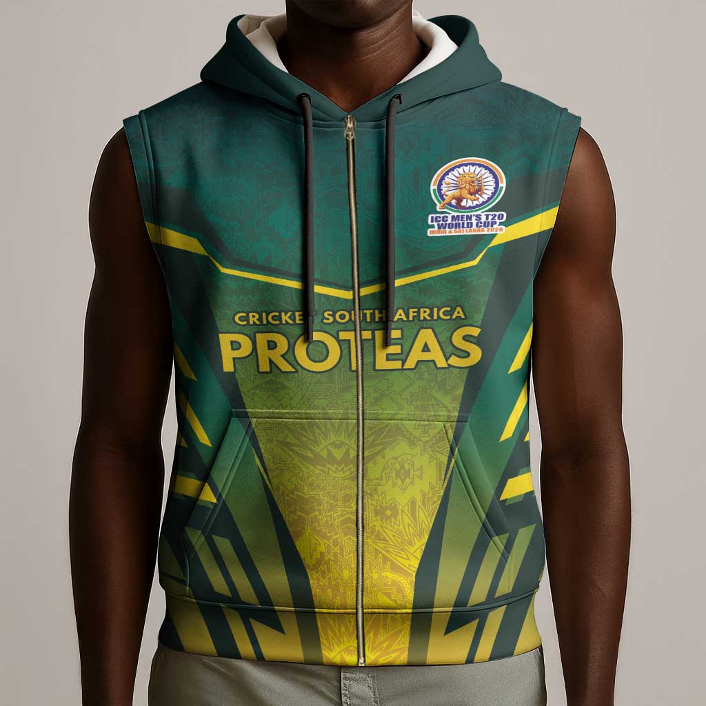Custom South Africa Cricket Spirit 2026 Sleeveless Zip Hoodie World T20 Edition - African Pride