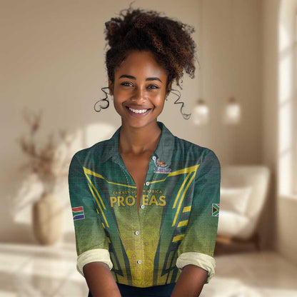 Custom South Africa Cricket Spirit 2026 Women Casual Shirt World T20 Edition - African Pride