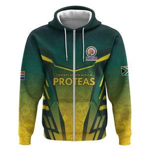 Custom South Africa Cricket Spirit 2026 Zip Hoodie World T20 Edition - African Pride